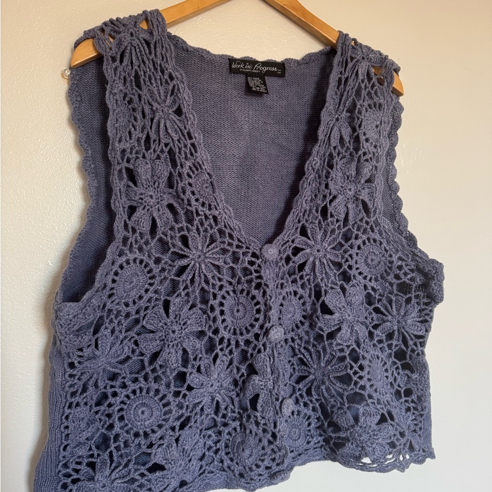 Work In Progress blue hand Crochet Lace Blouse